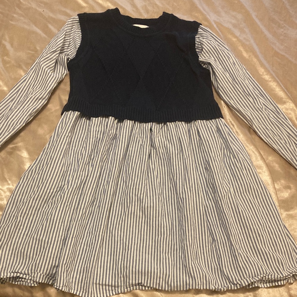Elegant Navy and White Striped Kids Dress